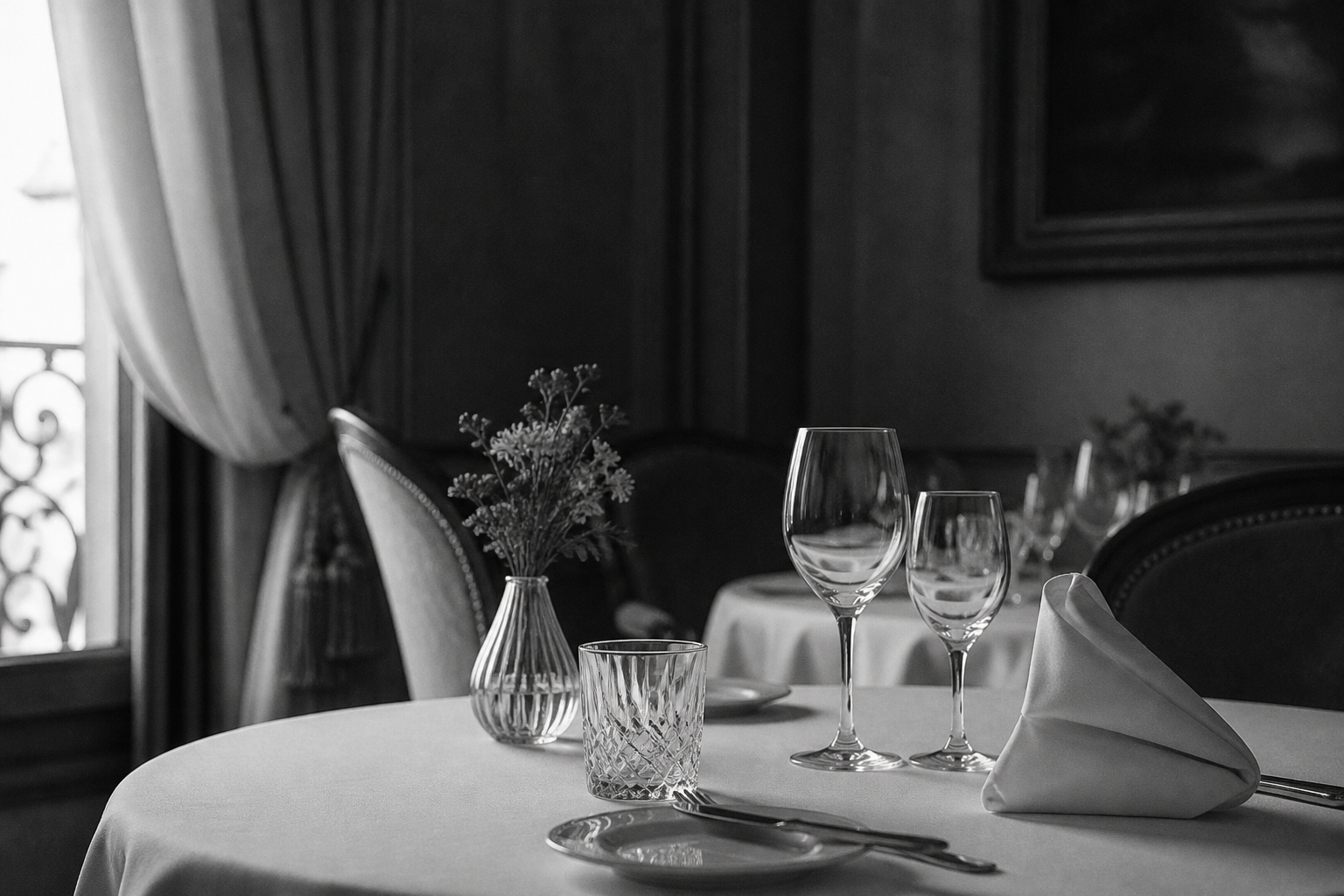 Dining table atmosphere in monochrome